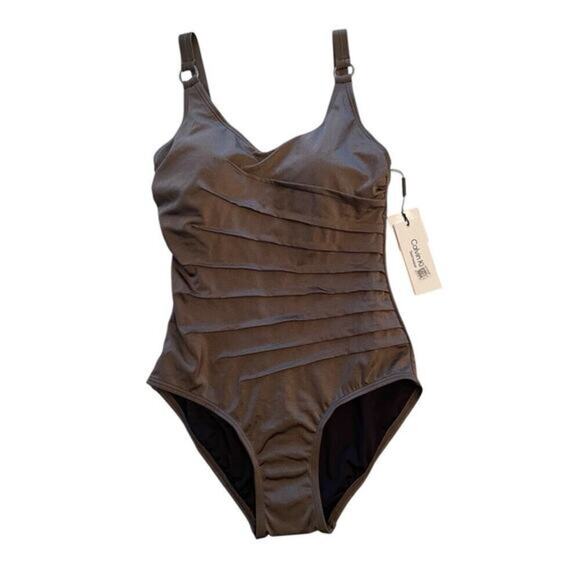 Calvin Klein Other - Calvin Klein Bronze Pleated Ruched-Panel One Piece Swimsuit Size 4 NWT $79